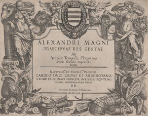 Frontispis k životu Alexandra Velikého, vlevo je Bellona a vpravo žena ..., 1608. od Antonio Tempesta