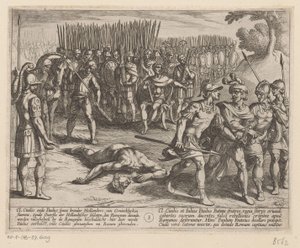 Julius Civilis je zatčen a jeho bratr Paulus sťat Batavské války proti Římanům (název série) Batavorum cum Romanis Bellum (název série) od Antonio Tempesta