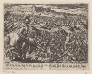 Julius Civilis zaplavuje zemi hrázemi Batavské války proti Římanům (název série) Batavorum cum Romanis Bellum (název série) od Antonio Tempesta