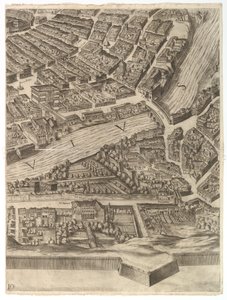 Plán města Říma. Část 10 s Tiberou a vilou Farnesina, 1645. od Antonio Tempesta