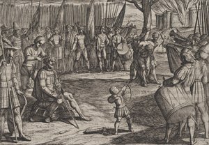 Talíř 20: Civilis ostříhaný, z Války Římanů proti Bataviánům R..., 1611. od Antonio Tempesta