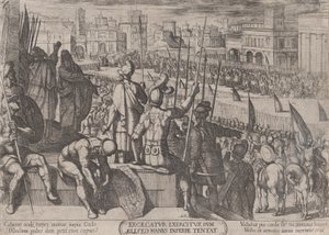 Talíř 20: Elizeus přivádí zaslepenou syrskou armádu ke králi Izraele, od..., ca. 1590-cca. 1610. od Antonio Tempesta