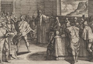 Deska 23: Konference o tom, jaké kroky podniknout proti novým jednotkám Římanů přibližujících se přes ..., 1611. od Antonio Tempesta