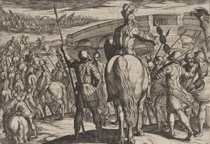 Talíř 24: Předsunutá garda nových římských vojsk se obrátila zpět, z Války Římanů..., 1611. od Antonio Tempesta