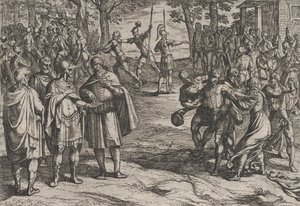 Talíř 2: Římané berou staré Holanďany jako rukojmí a svádějí mladé, z Války..., 1611. od Antonio Tempesta