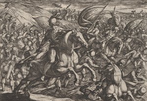 Deska 30: Cerialis Hnací Holanďany do Rýna, z Války Římanů proti..., 1611. od Antonio Tempesta