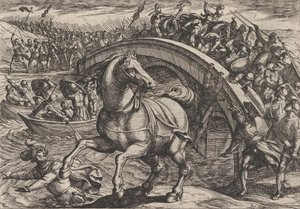Plate 31: Civilis nucený sesednout a přeplavat řeku, z Války Římanů..., 1611. od Antonio Tempesta