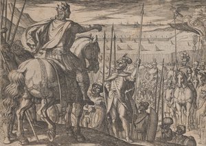 Talíř 3: Alexander Instructing his Soldiers, z The Deeds of Alexander the Great, 1608. od Antonio Tempesta