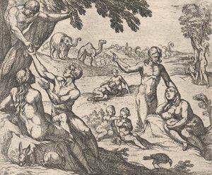Deska 3: Věk zlata Aetas aurea, z Ovidiových ‚Metamorphoses‘, 1606. od Antonio Tempesta