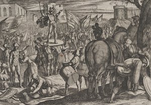 Deska 5: Bruno jmenovaný vůdcem Caninefates, z Války Římanů proti..., 1611. od Antonio Tempesta