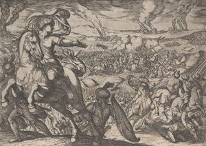 Deska 6: Darius prchající z bitevního pole, ze Skutků Alexandra Velikého, 1608. od Antonio Tempesta