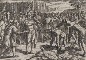 Deska 7: Němečtí vyslanci navštěvují Civilis, z Války Římanů proti Bataviánům Ro..., 1611. od Antonio Tempesta