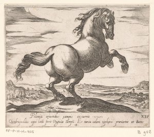 Steigerend paard naar rechts gewend Paarden uit verschiedelden landen (název série) S těmito vůdci budete oslavováni jako vůdce s viroru ústy. od Antonio Tempesta