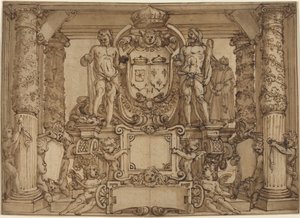 Architektonický design stěny na počest Jindřicha IV., galského Herkula od Antonio Tempesta or Agostino Ciampelli