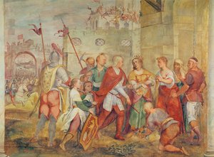 Jacopo Barbarigo osvobozuje uherskou královnu Markétu od Turků v roce 1426 (nástěnná malba)
