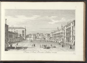 Gezicht op Campo San Polo te Venetië Náměstí sv. Pavla zdobené soukromými domy (název na objektu) Gezichten op bugemenen en pleinen v Benátkách (název série) Známější pohledy na město Benátky z panelů Antonius Canal 38 vytištěných vzduchem Antoniem od Antonio Visentini