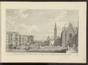 Pohled na Canal Grande en de Chiesa di Santa Maria della Carità te Venetië Na této straně od domu Charity, na druhé straně od kraje S. Vitalis až po Telonium (název na objektu) Nejznámější pohledy na město Benátky z 38 panelů Antonius Canal ve vzduchu od Antonio Visentini