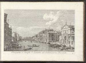 Podívejte se na Canal Grande en de kerk de San Stae te Venetië Pohled z chrámu sv. Eustatia na spodní stavby Rivoalti (název na objektu) Nejznámější pohledy na město Benátky, z 38. panelů Antoniova kanálu, vytištěné mosazí Antoniem Vissentinim na str.
