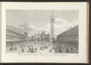 Gezicht op het San Marcoplein en de San Marco te Benátky Větší oblast prospektu svatého Marka ke stejnému chrámu (název na objektu) Gezichten op bugemenen en pleinen v Benátkách (název série) Známější pohledy na město Benátky z desek Antoniova kanálu X