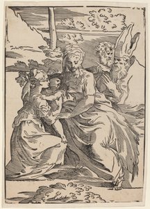 Svatá rodina se dvěma svatými od Antonio da Trento after Parmigianino