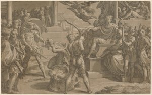 Umučení svatých Petra a Pavla [recto] od Antonio da Trento after Parmigianino