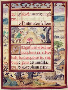Měsíc srpen, miniatury z „Knihy hodin Doma Manuela“, 1517-38 (tempera na pergamenu) od Antonio de Hollanda