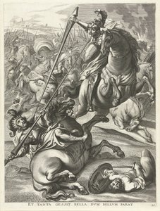Achilles porazí Telefos; Vstup Ferdinanda do Gentu v roce 1635 Et tanta gessit bella dvm bellvm parat (název na objektu) od Antony van der Does