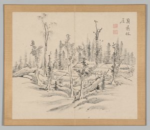 Dvojalbum krajinářských studií podle Ikeno Taiga, svazek 2 list 23, 18. století. od Aoki Shukuya