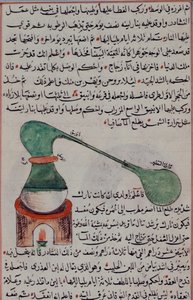 Přidat 25724 fol.36 Proces destilace z „Pěti arabských pojednání o alchymii“ (vellum)