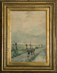 Krajina s osobami 1918-19 (akvarel na kresbě uhlím)