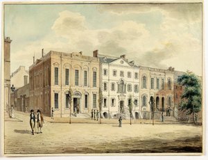 Severovýchodní roh Wall a William Street, New York City, 1798 (wc a inkoust na papíře)