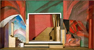 Dekorativní maketa k Rubinsteinově opeře Démon (dřevo, karton, textil, kvaš) od Aristarkh Vasilievic Lentulov