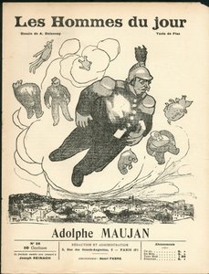 Obálka „Muži dne“, ca. 1905 - Ilustrace Aristide Delannoy (1874-1911): Balóny - Clemenceau George, Jaures Jean, Fallieres Armand (1841-1931), Maujan Adolphe (1853-1914) od Aristide Delannoy