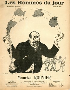 Obálka "" Les Hommes du jour ", cca 1906 - Ilustrace Aristide Delannoy (1874-1911): Stříbro - Rouvier Maurice (1842-1911) - Žonglování od Aristide Delannoy