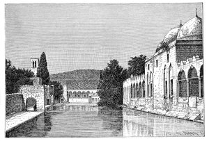Mešita a fontána Abrahamova, Ofra At Tayyibah, Západní břeh, Izrael, 1895.