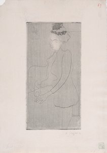 Femme assise avec chapeau a chochol (Sedící žena s opeřeným kloboukem) c.1893 (lept) od Armand Séguin