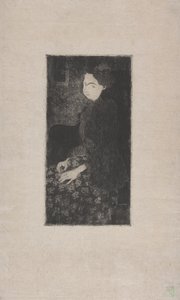 Femme assise avec chapeau a chochol (Sedící žena s opeřeným kloboukem) kolem roku 1893 (lept, suchá jehla a tečkování) od Armand Séguin