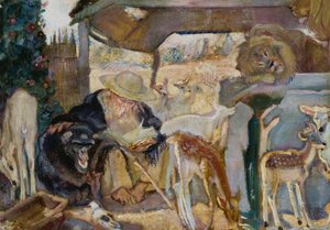 Svatý Antonín mezi zvířaty, Armando Spadini (1883-1925), olej na desce, 66x96 cm