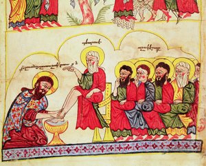 Ms 404 fol.7v Kristus umývá učedníkům nohy, 12.-13. stol