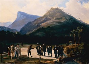 Architekt se svými patrony připravující se na položení základního kamene vily pod horou Corcovado (olej na plátně) od Arnaud Julien Pallière