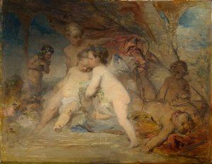 Putti a mladý Eros v lesní rokli od Arnold Böcklin