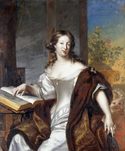 Portrét dámy, sedící tříčtvrteční délky, v bílých šatech a pláštěnce lemované kožešinou, 169-