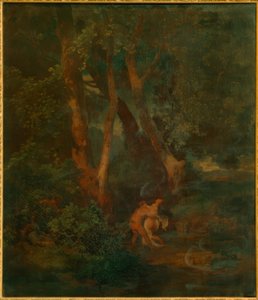 Okraj lesa s faunem a nymfou (nebo faunem, jeden zápasící od Arnold Böcklin