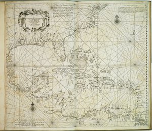 Carybsche Eylanden z Barbadosu do Mexického zálivu od Arnold & Colom Jacob Aertsz (1600 73) Colom