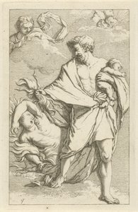 Jupiter a Semele Scéna se sochami hříchu otevřena ve službách malířů, držitelů soch atd. (název série) od Arnold Houbraken