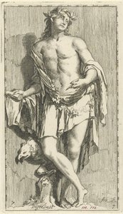 Personifikace poezie Digtkonst (název na objektu) Čtyřicet jedna kusů, několik soch Sinne (název série) od Arnold Houbraken