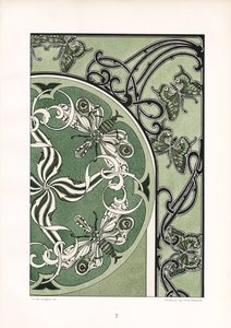 Motivy hmyzu v zelené ornamentální kompozici (litografie) od Arnold Lyongrün