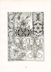 Ornamenty lilií v černobílé kompozici (litografie)