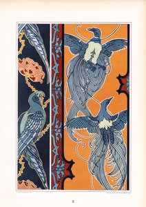 Ornamentální vlysy se stylizovanými ptáky (litografie) od Arnold Lyongrün