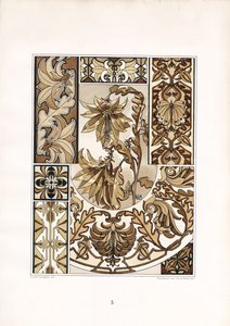 Stylizované listové ornamenty v sépiových tónech (litografie)